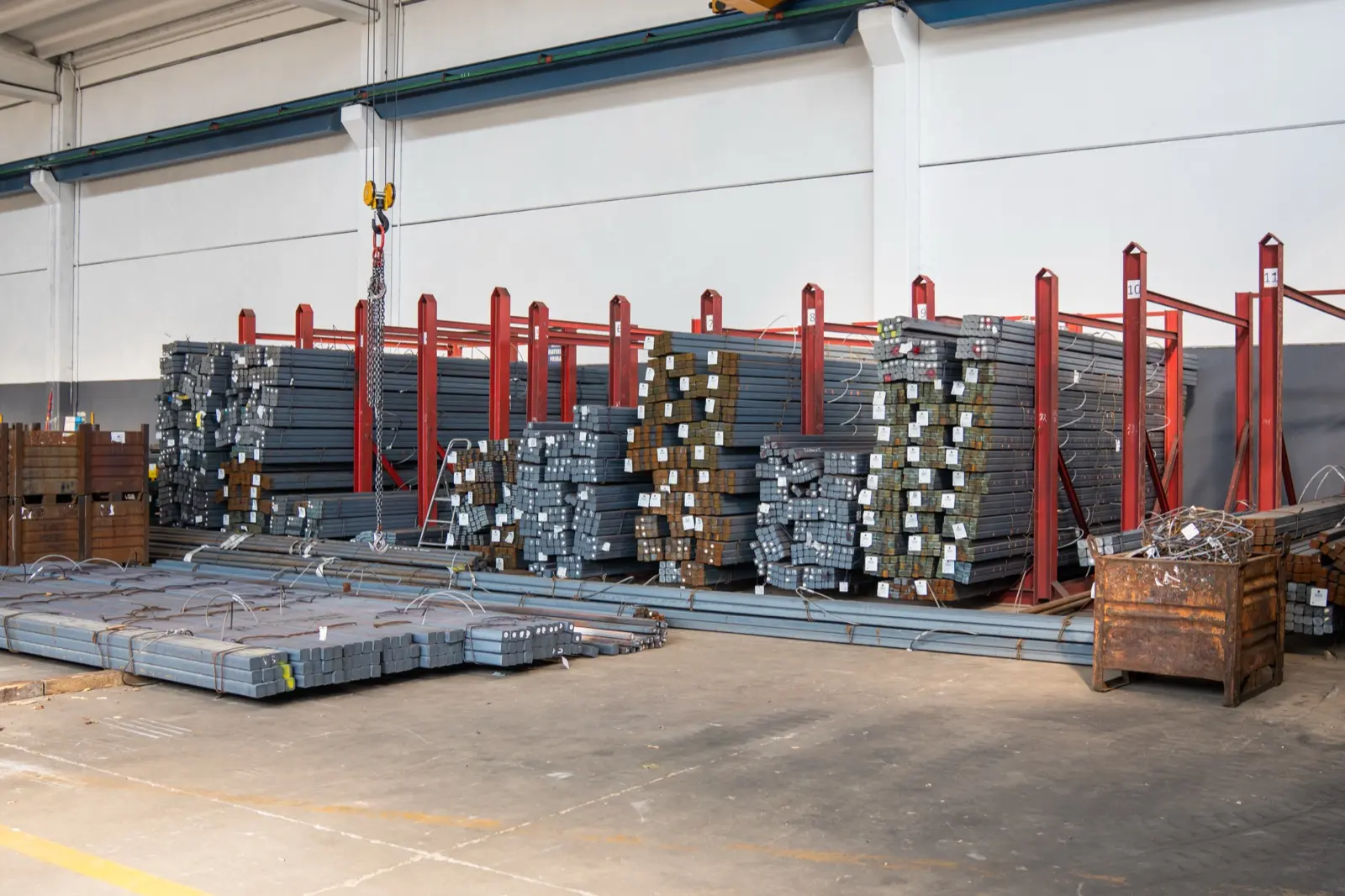 Steel bars in storage
