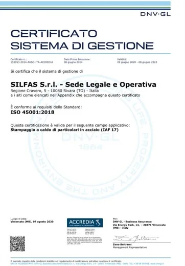 ISO 45001:2018 certificate